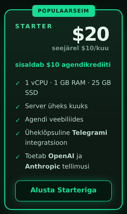 Starter-paketi kaart nupuga „Alusta Starteriga“