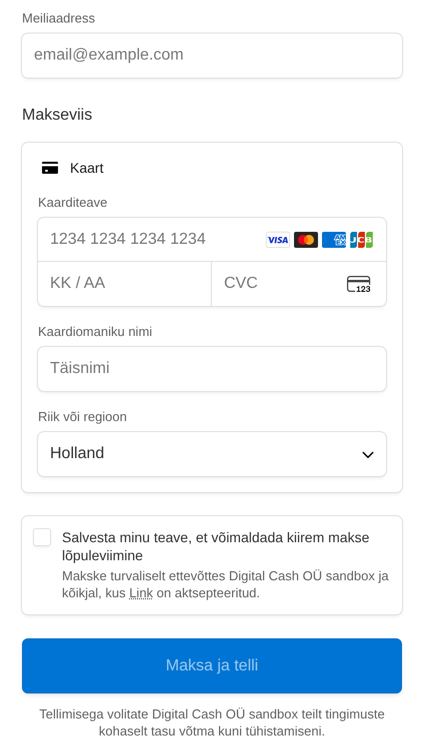 Stripe'i turvaline kaardiandmete vorm
