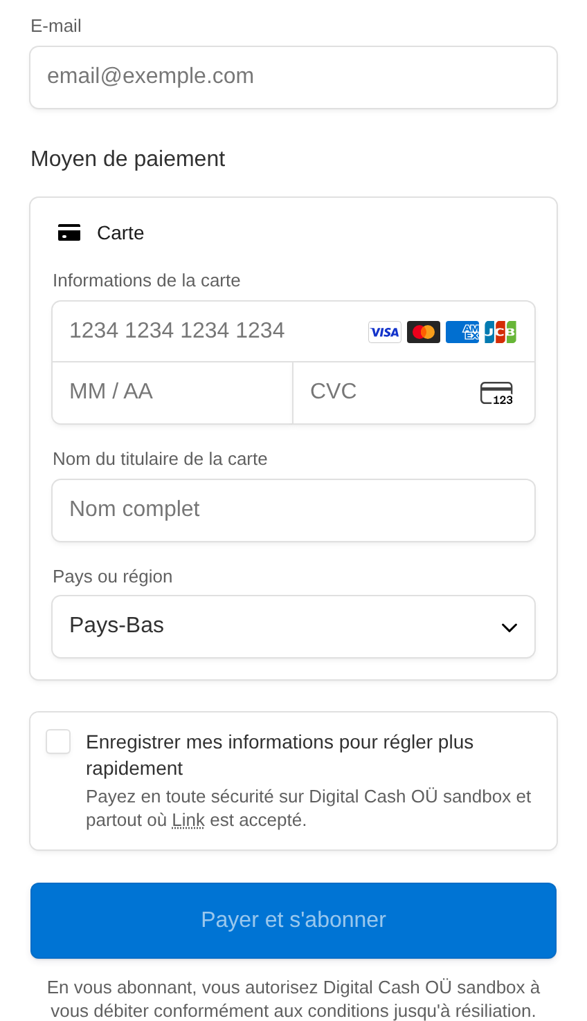 Le formulaire sécurisé de Stripe pour saisir la carte